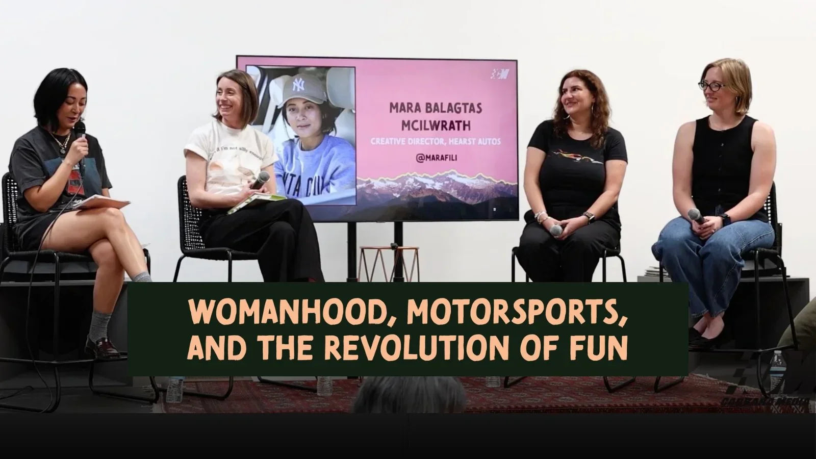 A panel discussion about women and motorsports to celebrate the launch of "Your Mom Races Rally" by Kelly Conroy, also featuring Elana Scherr, Leslie Hanna and Mara Balagtas McIlwratch. Hosted by Carrara Media.