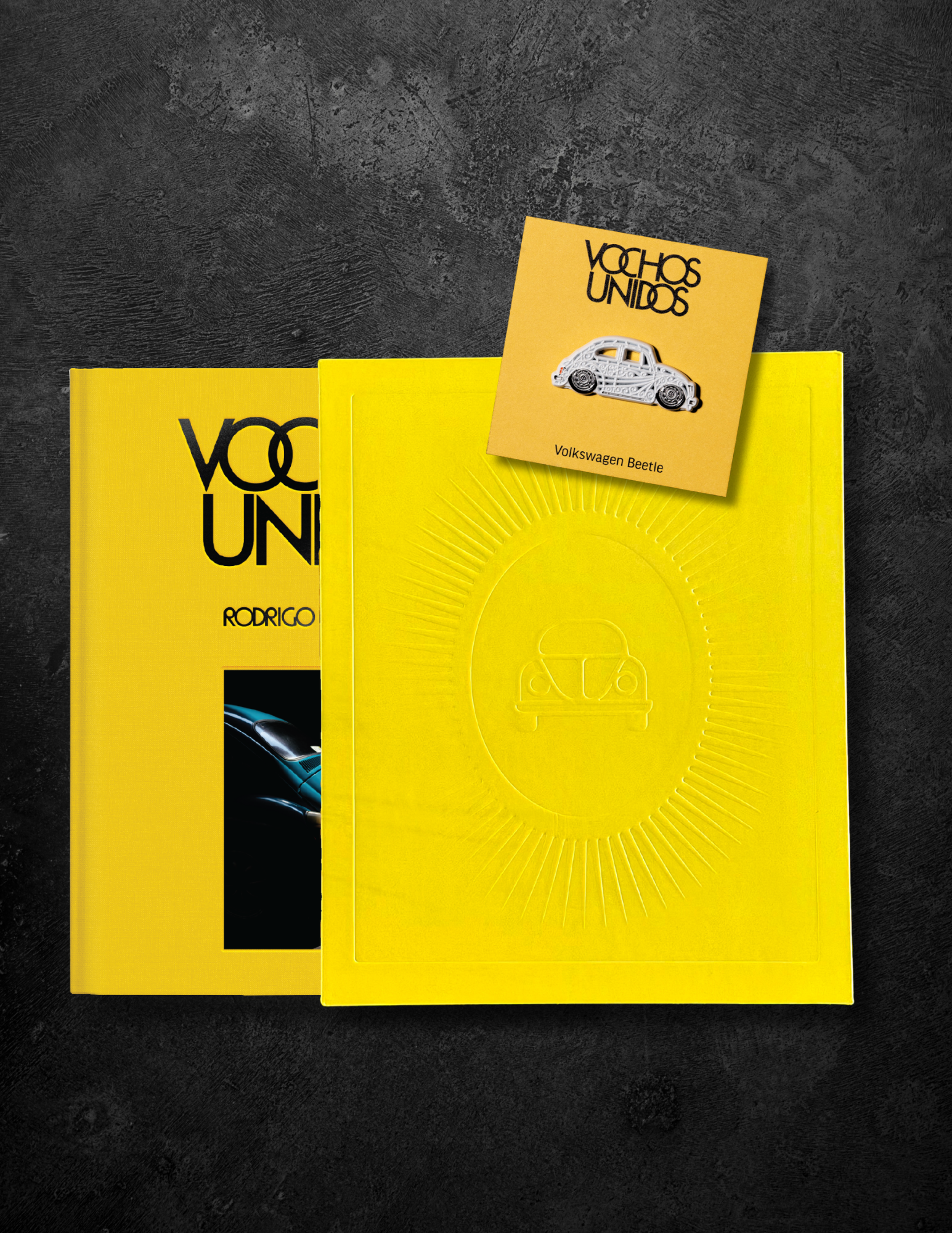 Cover of the new book Vochos Unidos by Rodrigo Gaya Villar, published by Carrara Media. A coffee table book of automotive photography showing the Volkswagen Beetle across Mexico, aka "El Vocho." Limited Edition with slipcase and Leen Customs pin available for 500 copies only.