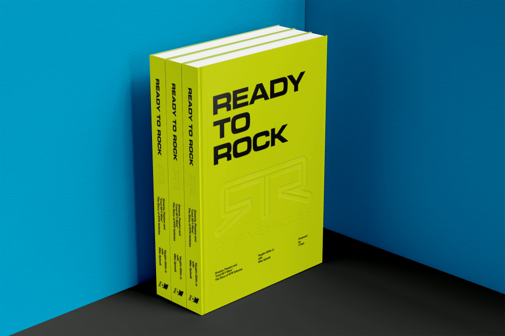 Cover of the new book Ready To Rock by Vaughn Gittin Jr. with Mike Spinelli, foreword by T-Pain, published by Carrara Media. The story of RTR Vehicles and professional drifting, off-road racing and the Ford RTR Mustang and RTR Bronco. Available to preorder now, with full release in November 2026.